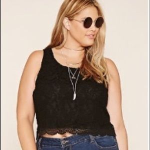 Plus size black floral crochet crop top curvy